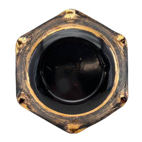 Vintage Hand-Painted Stangl Black Gold Bowl With Scalloped Edge Design - Picture 4 of 7